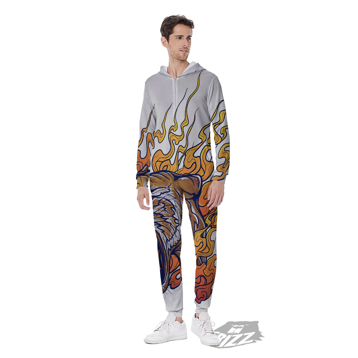 Tattoo Japanese Tiger Print Men's Jumpsuit-grizzshop