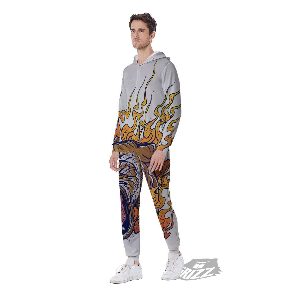 Tattoo Japanese Tiger Print Men's Jumpsuit-grizzshop