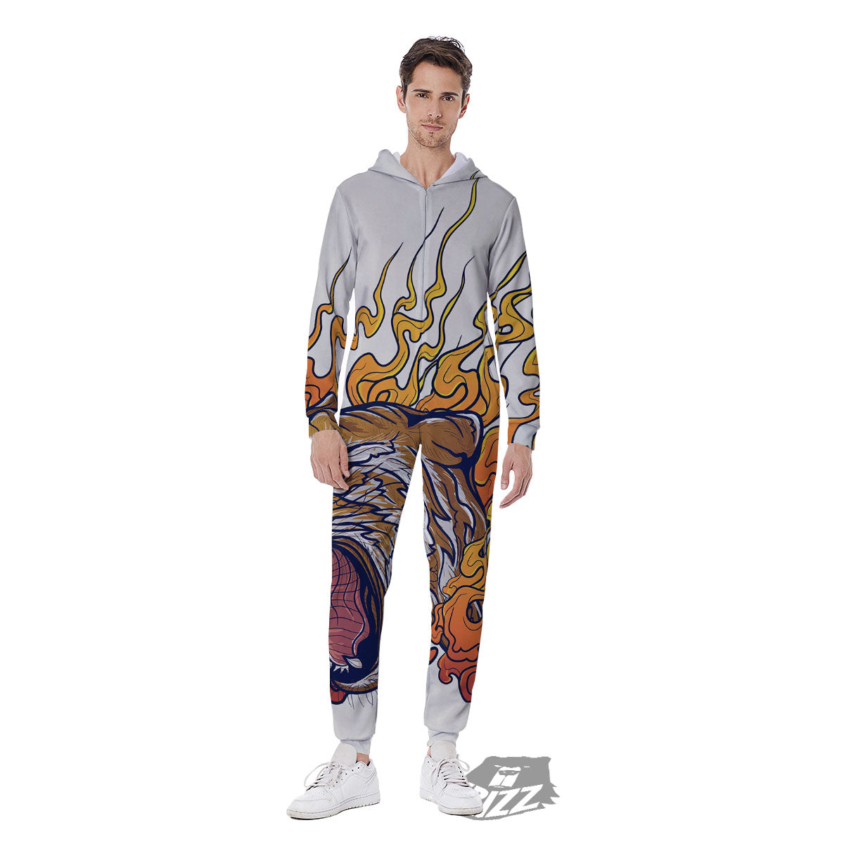 Tattoo Japanese Tiger Print Men's Jumpsuit-grizzshop