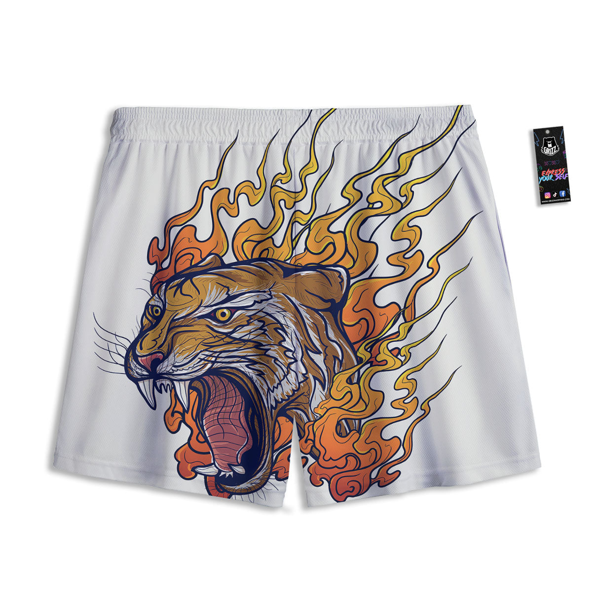 Tattoo Japanese Tiger Print Mesh Shorts