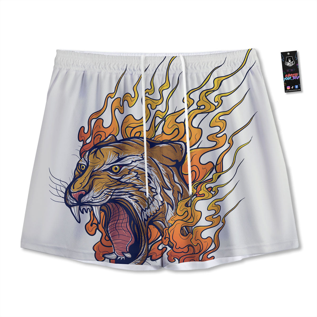 Tattoo Japanese Tiger Print Mesh Shorts