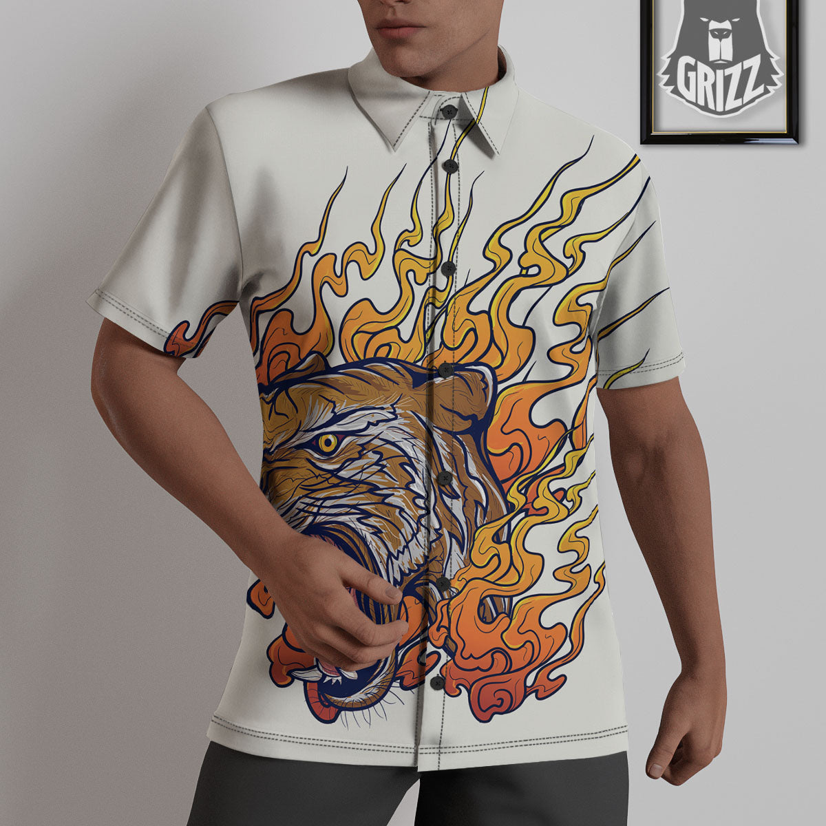 Tattoo Japanese Tiger Print Untucked Shirts-grizzshop