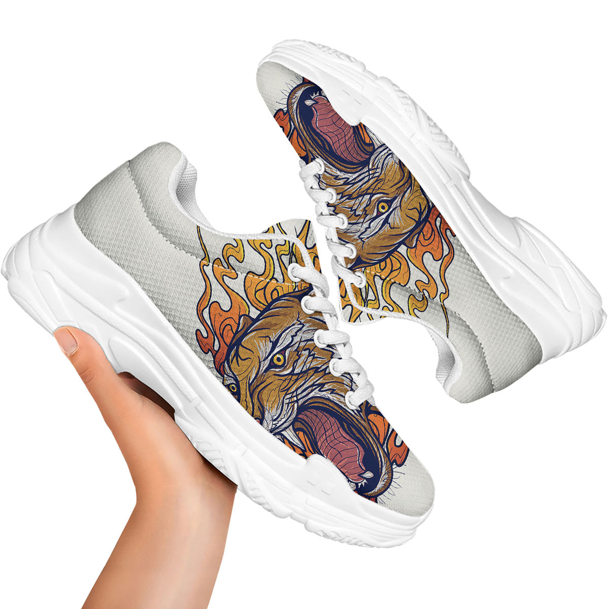 Tattoo Japanese Tiger Print White Chunky Shoes-grizzshop