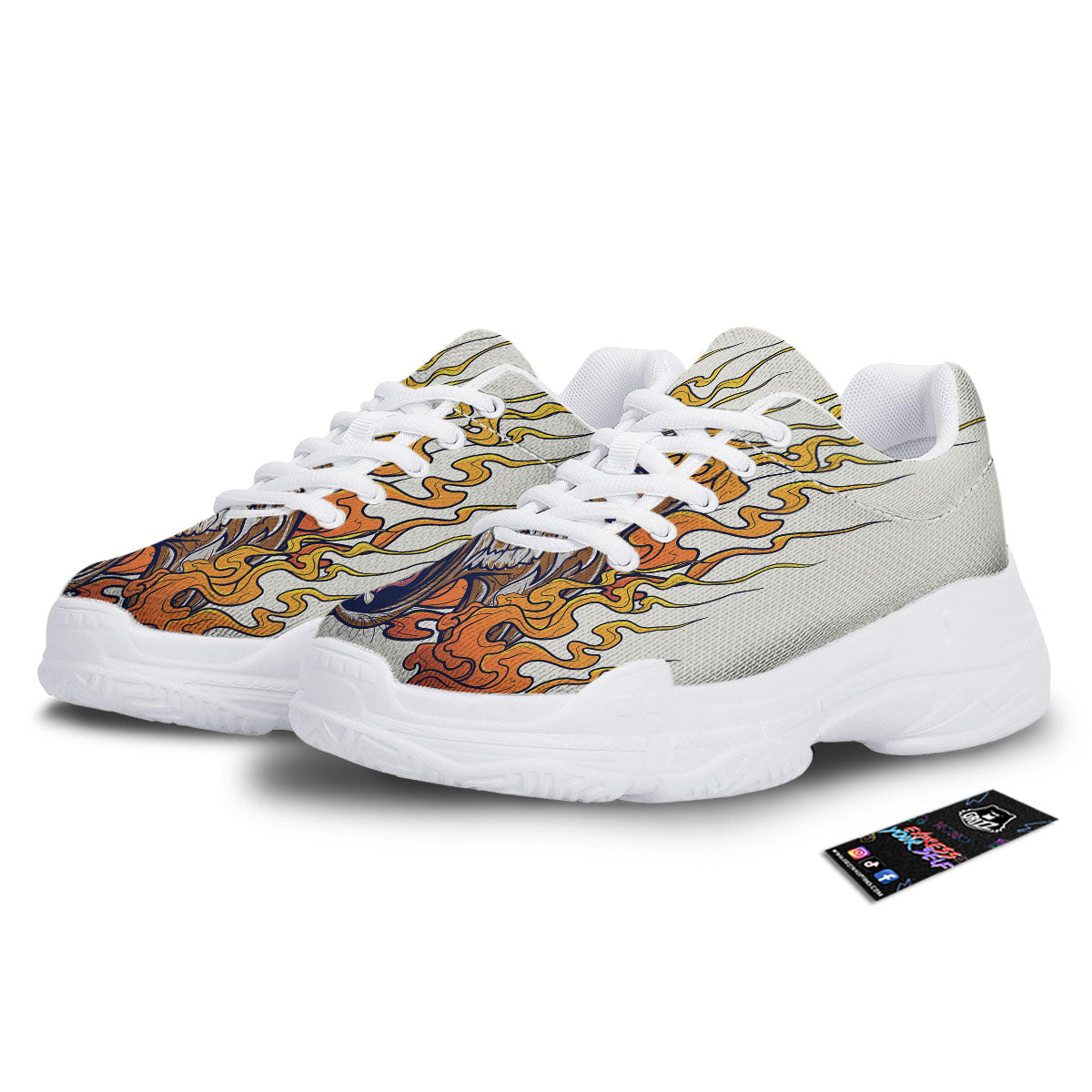 Tattoo Japanese Tiger Print White Chunky Shoes-grizzshop