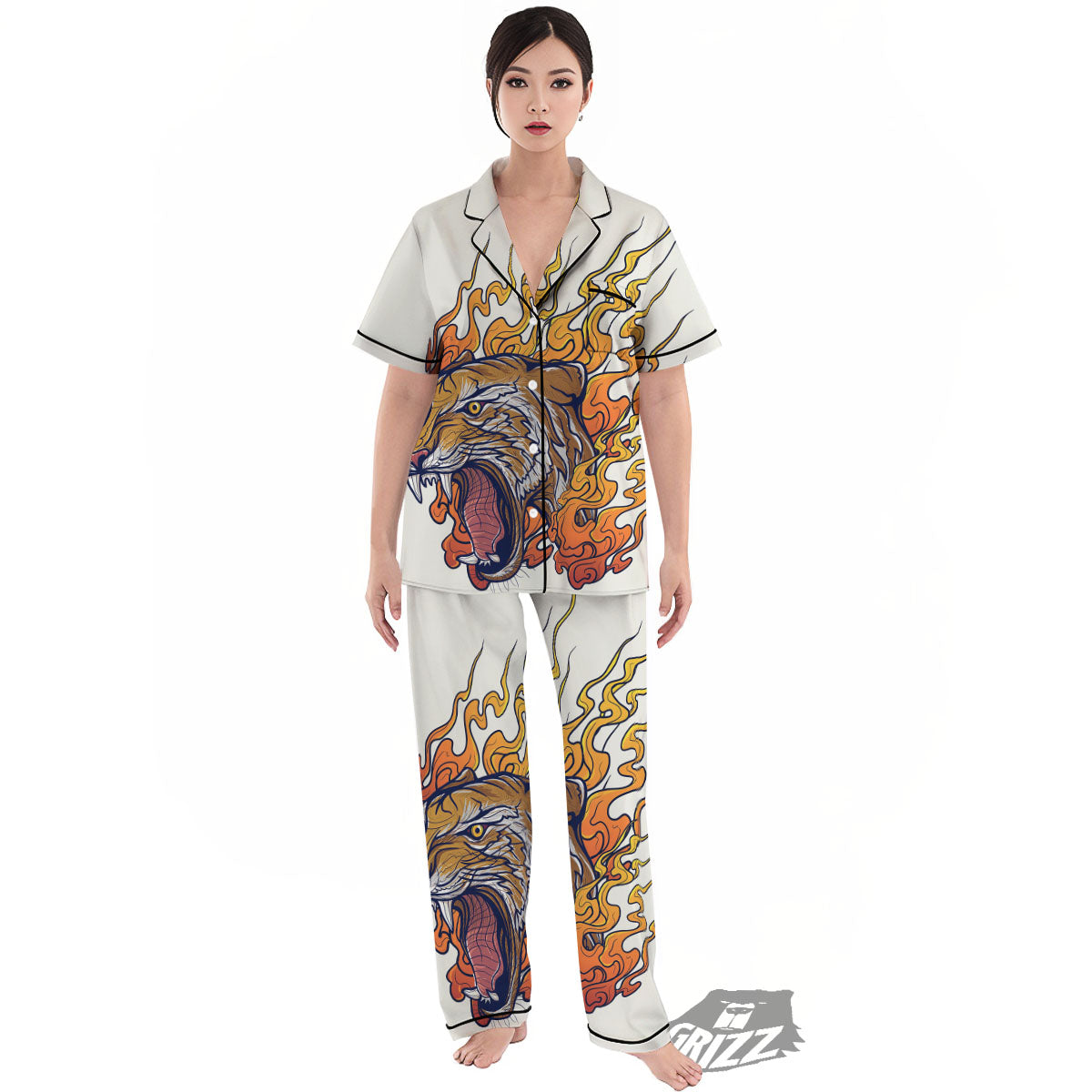 Tattoo Japanese Tiger Print Women's Pajamas Set-grizzshop