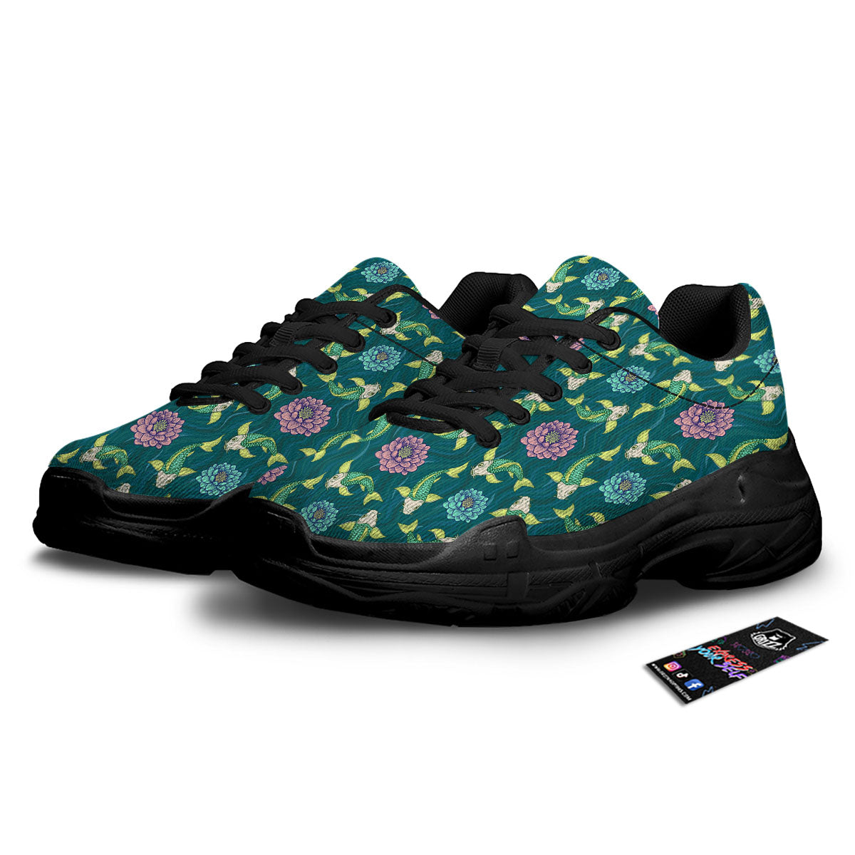 Tattoo Koi Carp Japanese Print Pattern Black Chunky Shoes-grizzshop