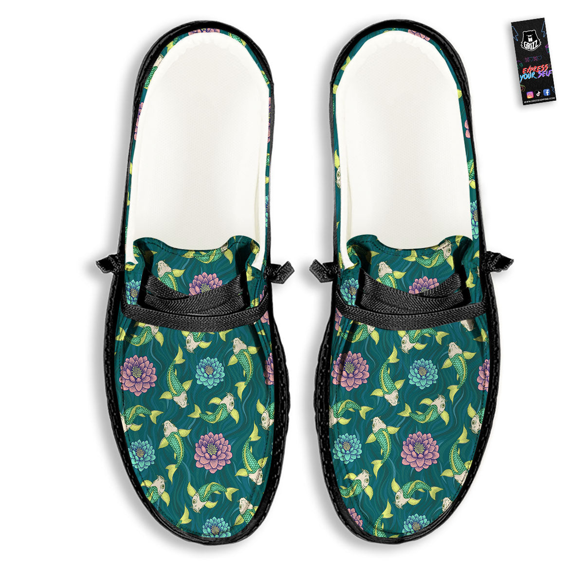 Tattoo Koi Carp Japanese Print Pattern Black Loafers-grizzshop