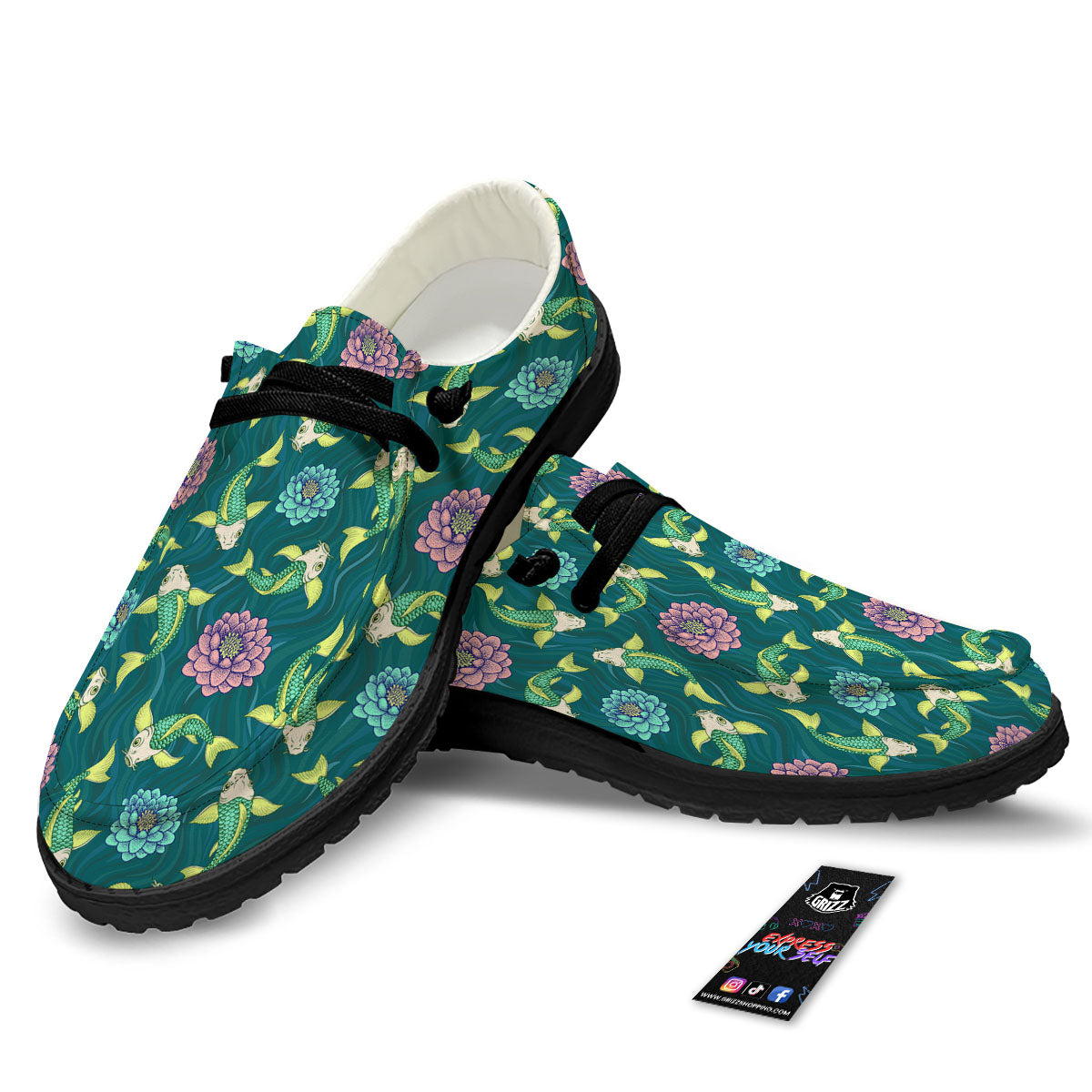 Tattoo Koi Carp Japanese Print Pattern Black Loafers-grizzshop