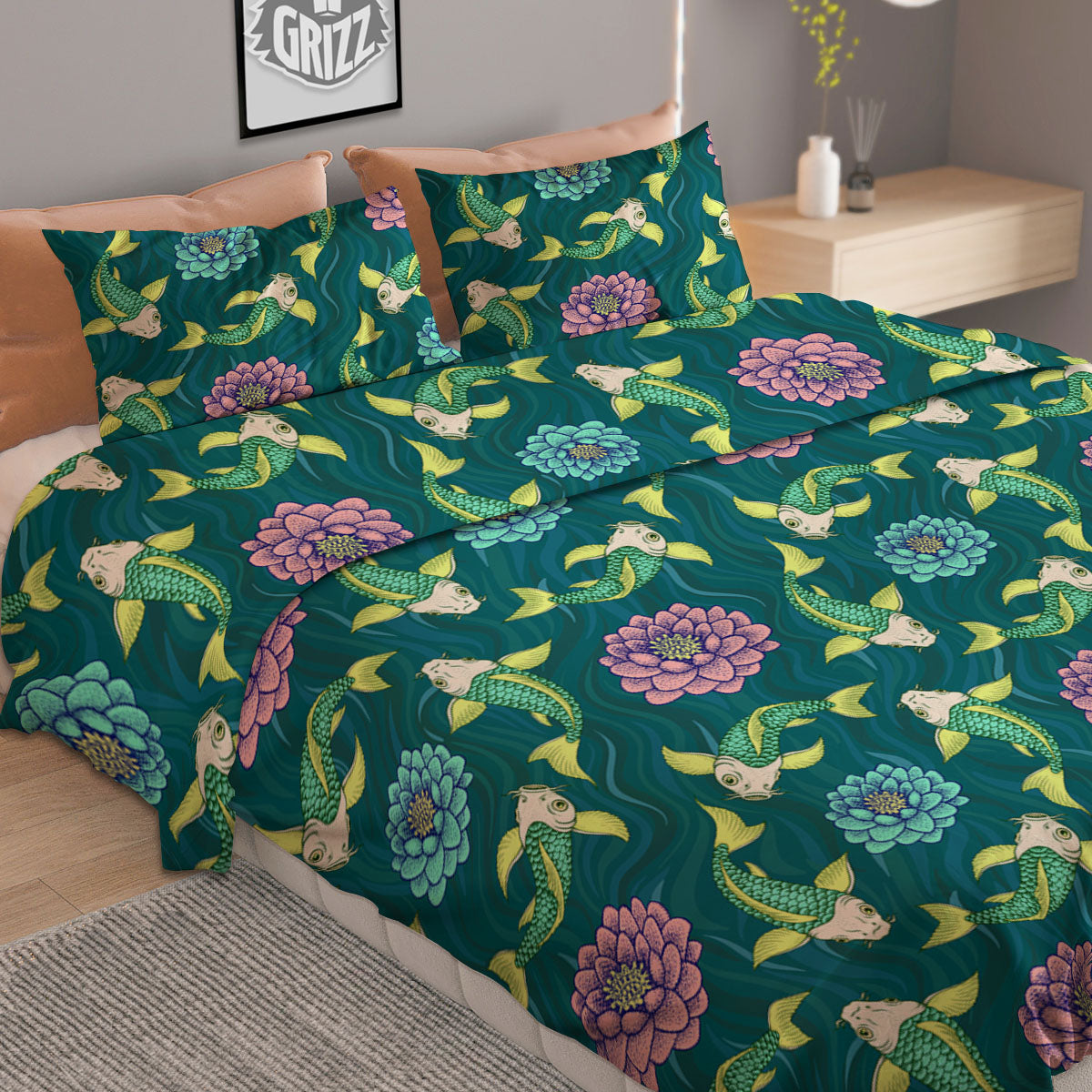Tattoo Koi Carp Japanese Print Pattern Duvet Cover Bedding Set