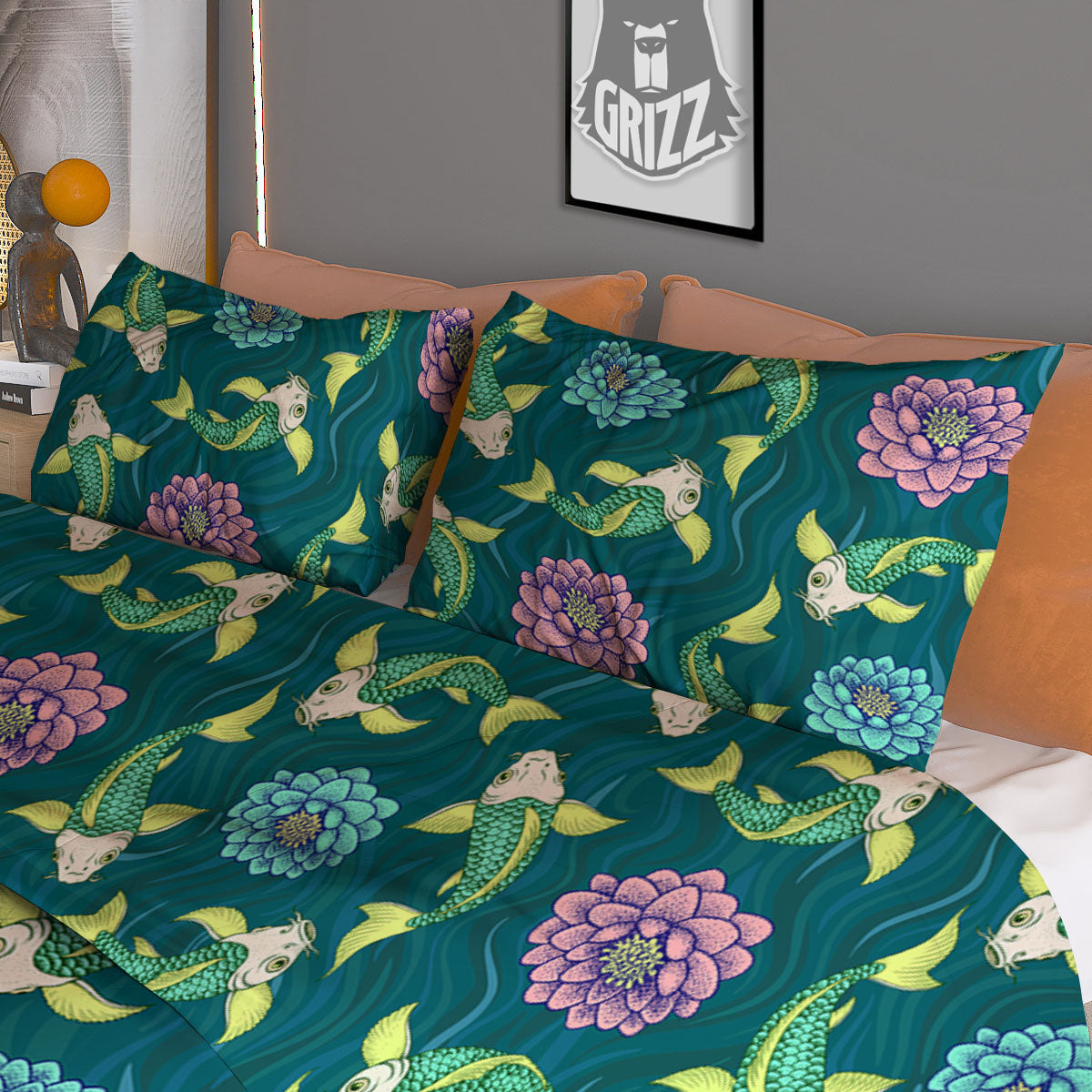 Tattoo Koi Carp Japanese Print Pattern Duvet Cover Bedding Set
