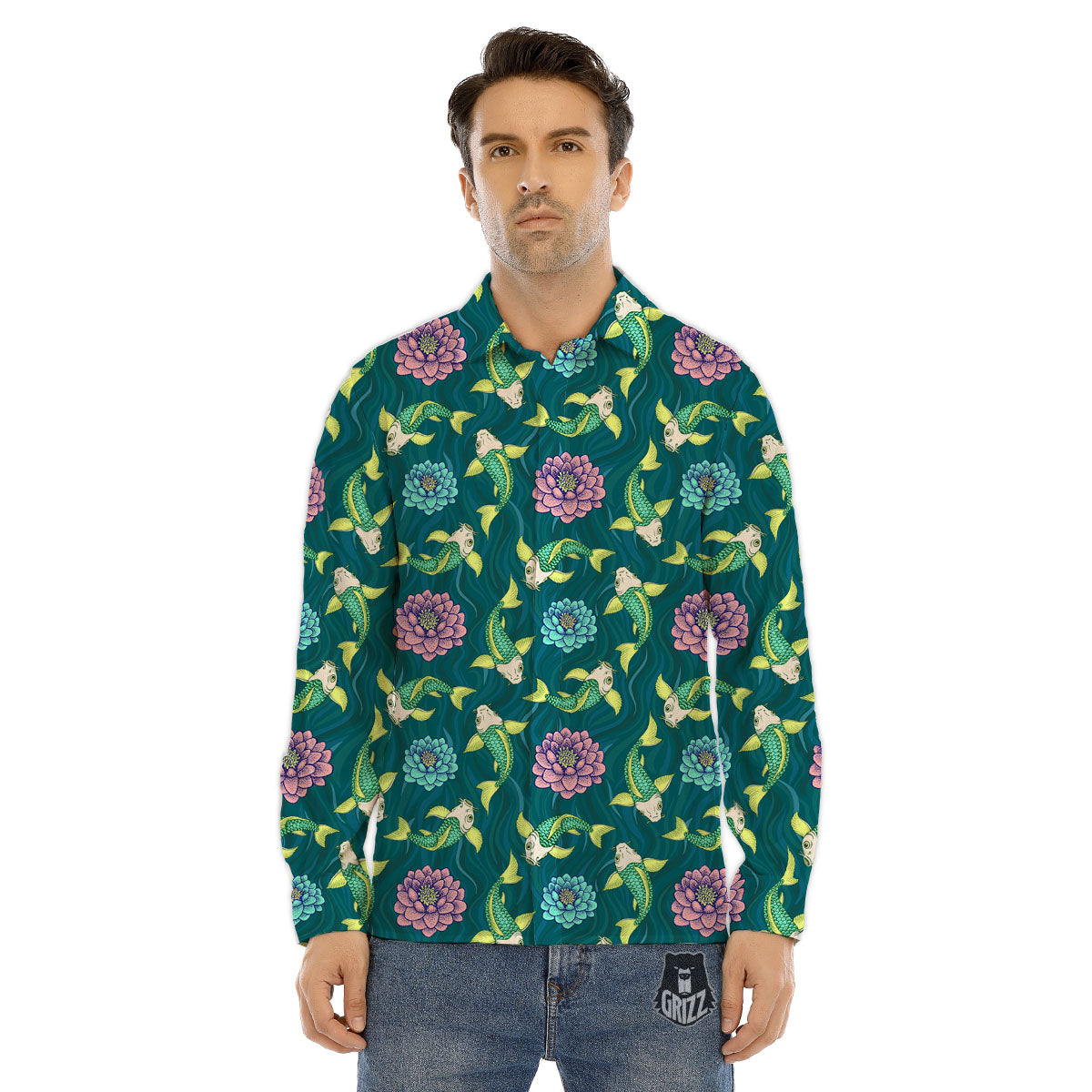 Tattoo Koi Carp Japanese Print Pattern Men's Dress Shirts-grizzshop