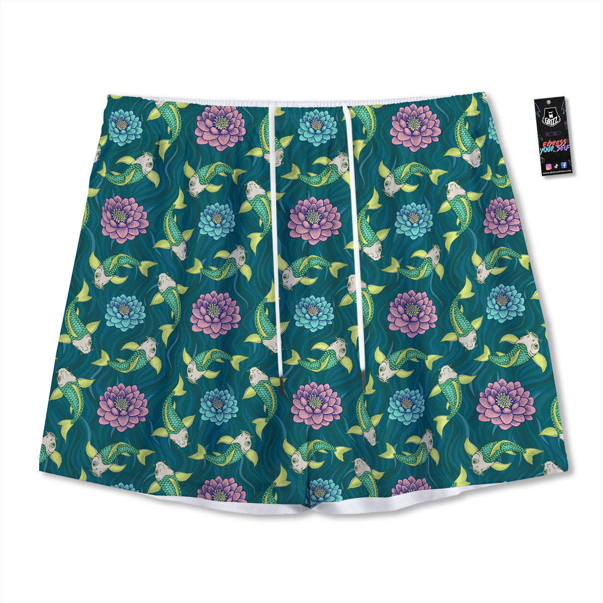 Tattoo Koi Carp Japanese Print Pattern Mesh Shorts