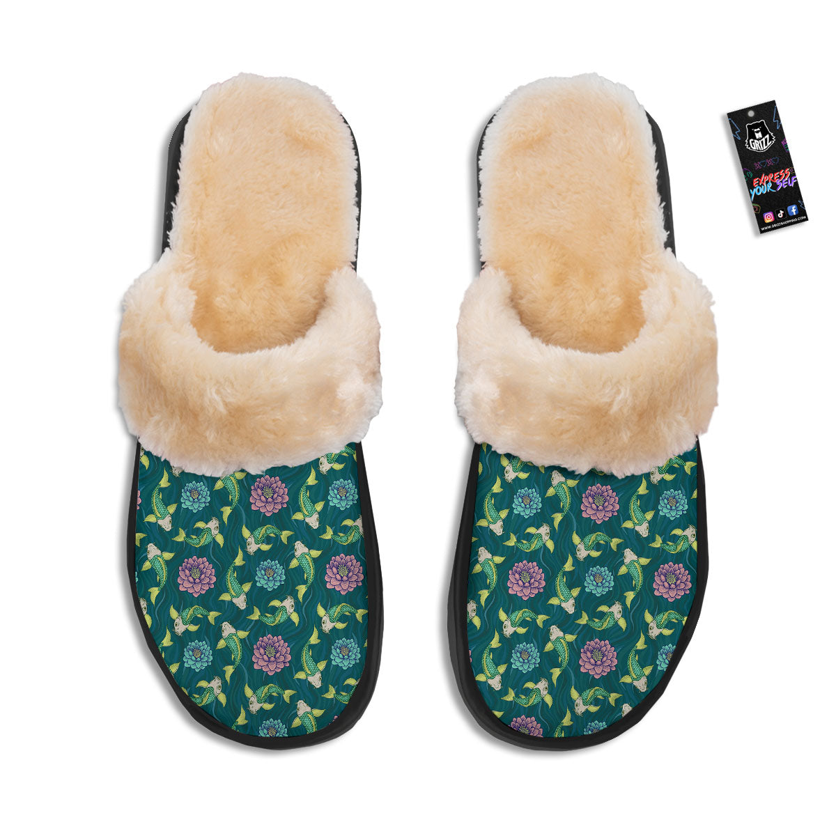 Tattoo Koi Carp Japanese Print Pattern Slippers-grizzshop