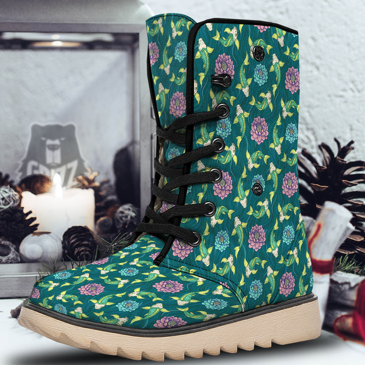 Tattoo Koi Carp Japanese Print Pattern Snow Boots-grizzshop