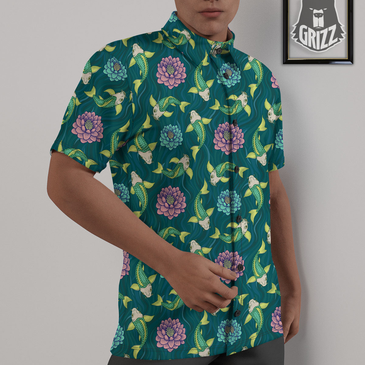 Tattoo Koi Carp Japanese Print Pattern Untucked Shirts-grizzshop