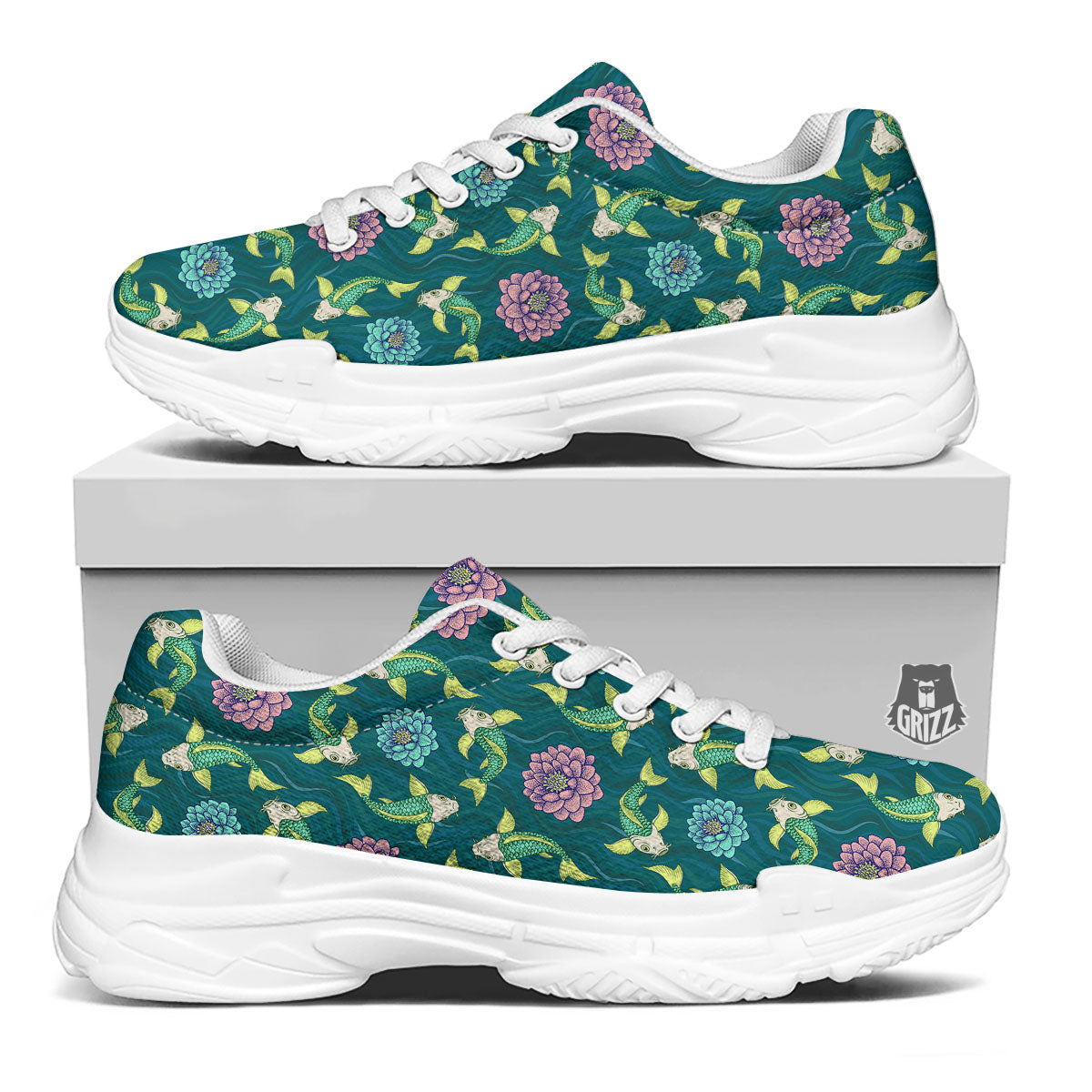 Tattoo Koi Carp Japanese Print Pattern White Chunky Shoes-grizzshop