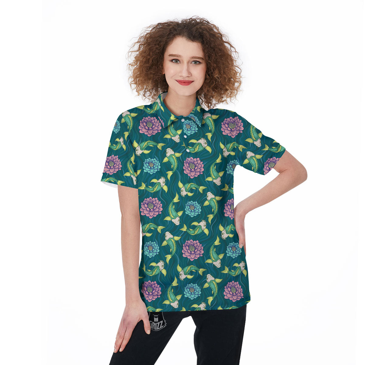 Tattoo Koi Carp Japanese Print Pattern Women's Golf Shirts-grizzshop