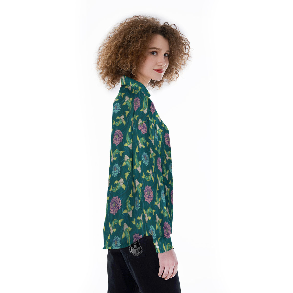 Tattoo Koi Carp Japanese Print Pattern Women's Long Sleeve Shirts-grizzshop