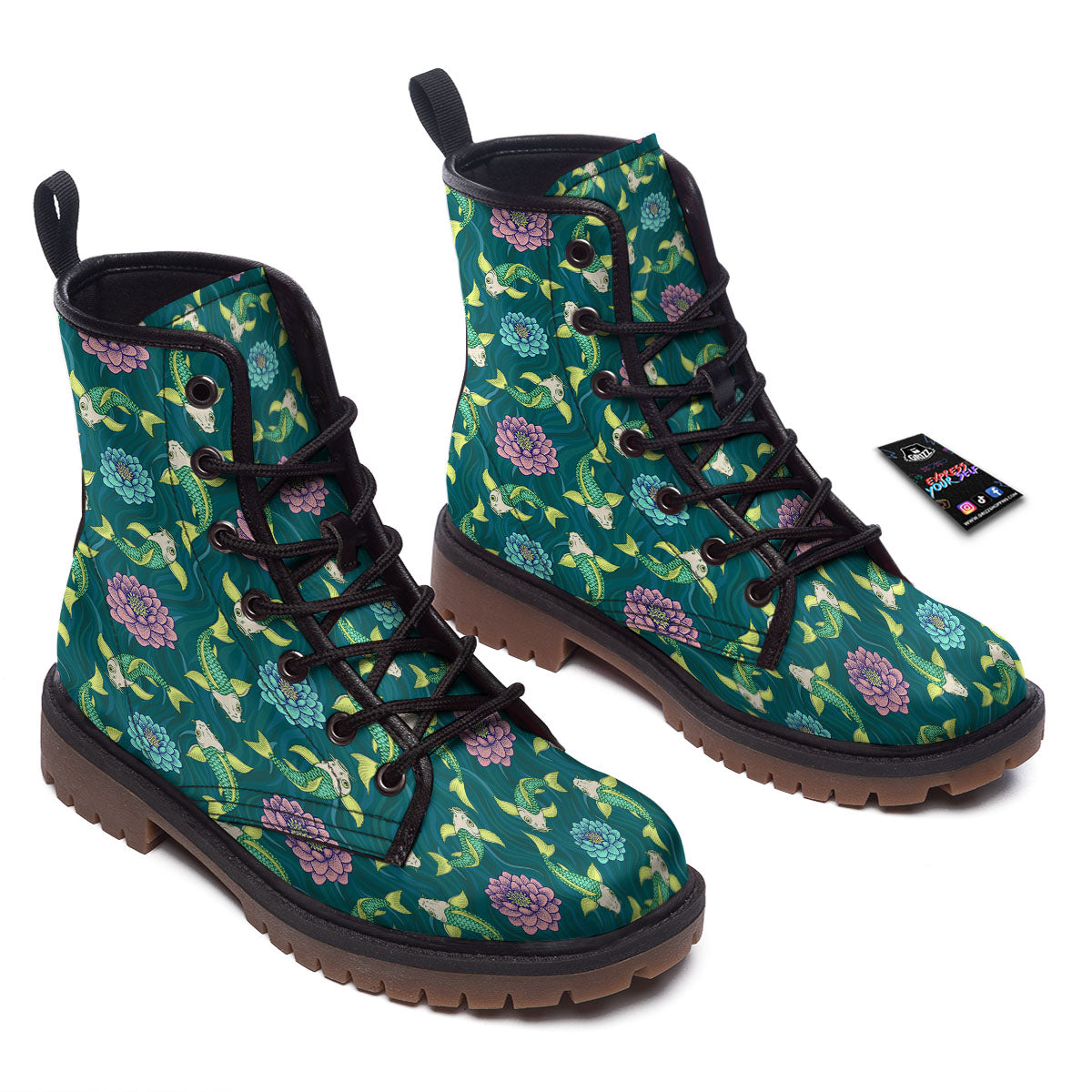 Tattoo Koi Carp Japanese Print Pattern Work Boots-grizzshop