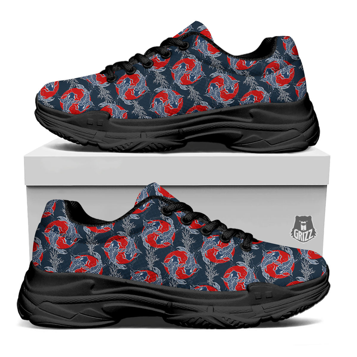 Tattoo Koi Fish Japanese Print Pattern Black Chunky Shoes-grizzshop