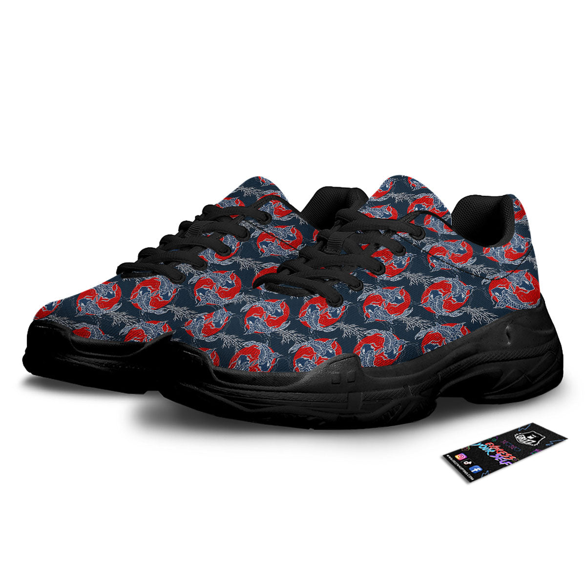 Tattoo Koi Fish Japanese Print Pattern Black Chunky Shoes-grizzshop