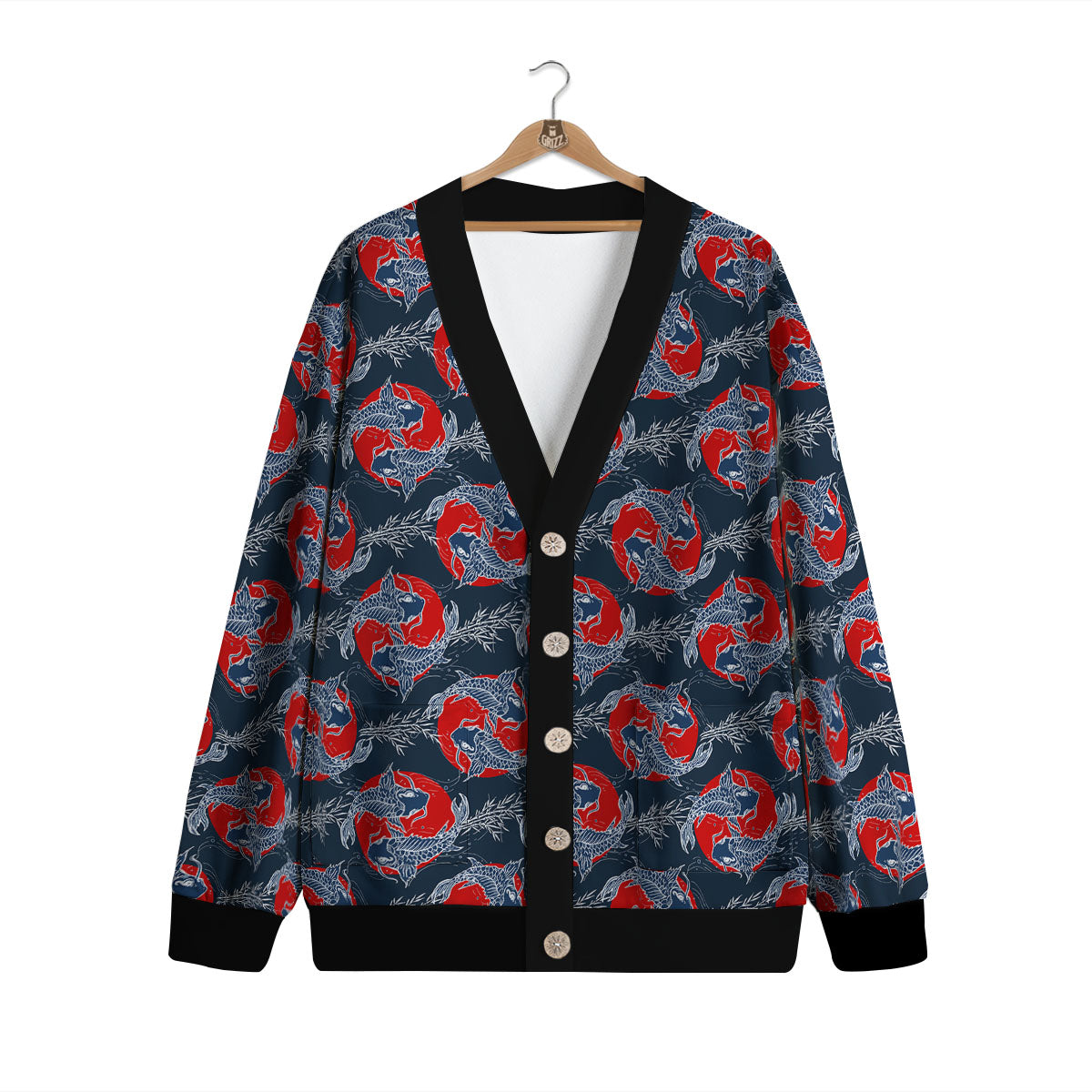 Tattoo Koi Fish Japanese Print Pattern Cardigan-grizzshop