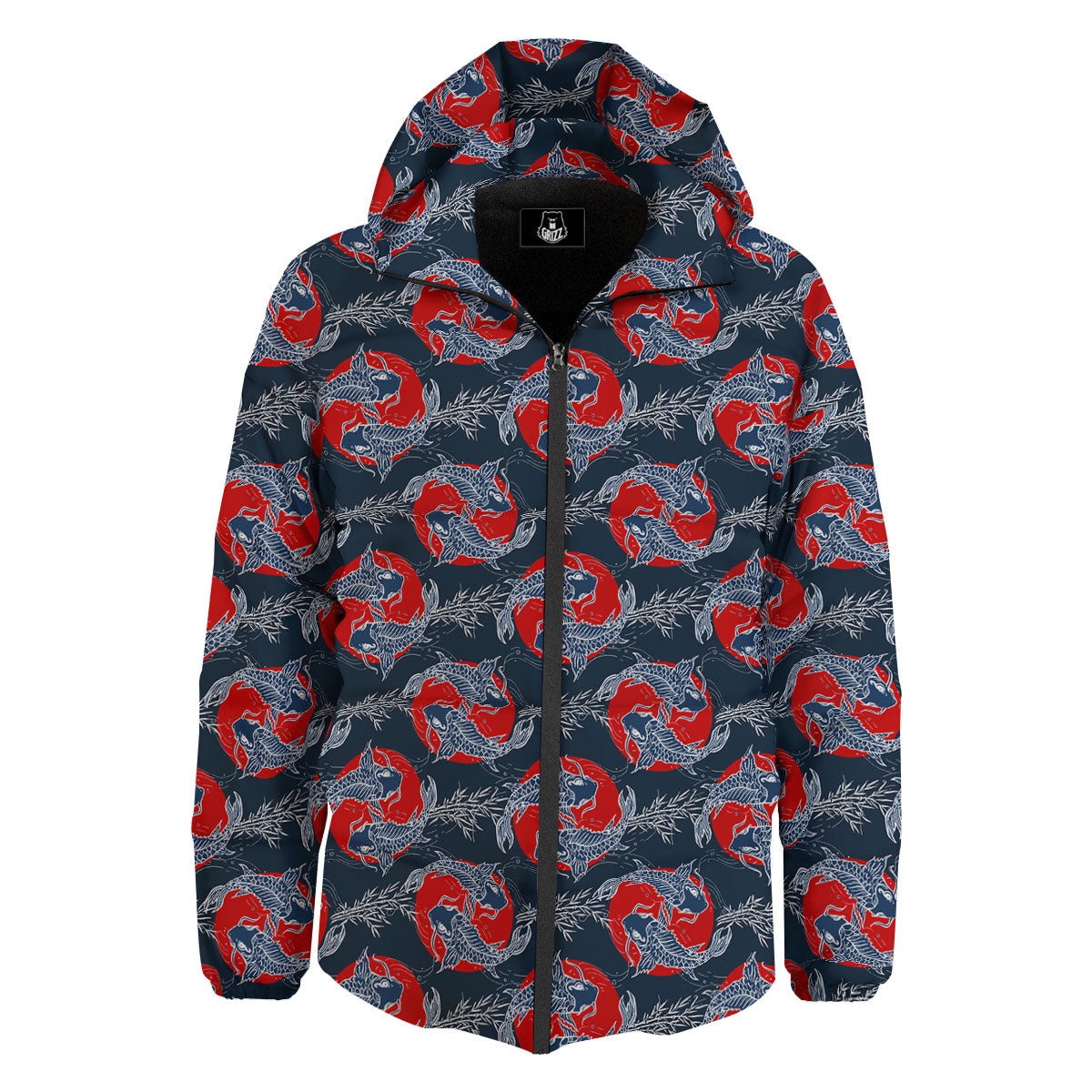 Tattoo Koi Fish Japanese Print Pattern Down Jacket-grizzshop