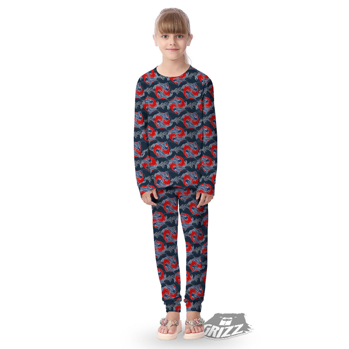 Tattoo Koi Fish Japanese Print Pattern Kid's Pajamas-grizzshop