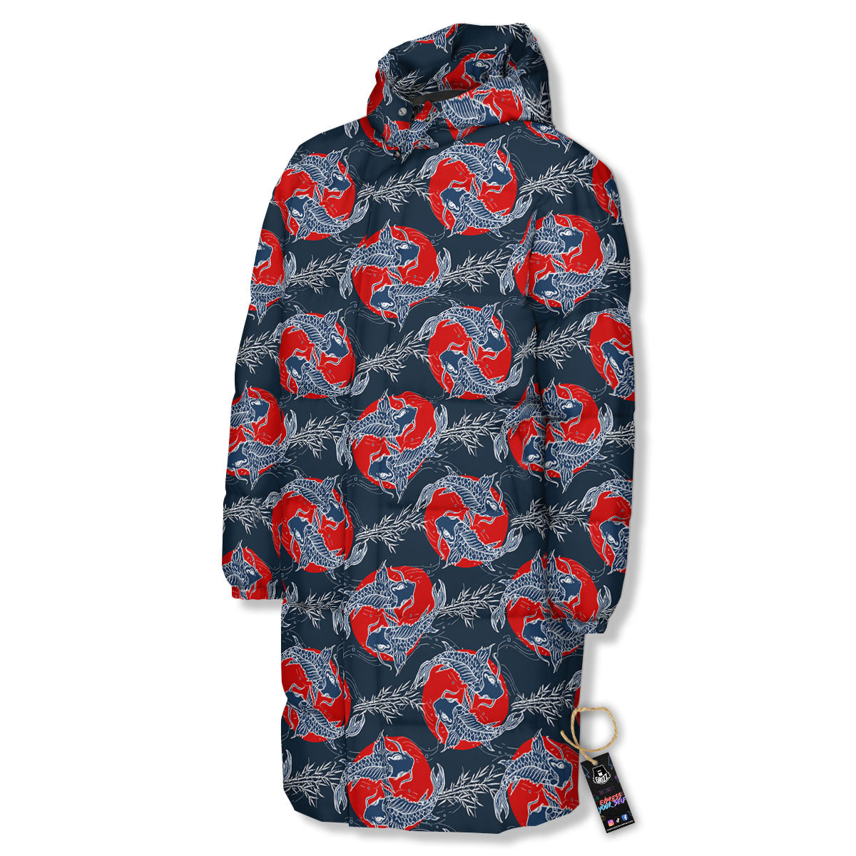 Tattoo Koi Fish Japanese Print Pattern Long Down Jacket-grizzshop