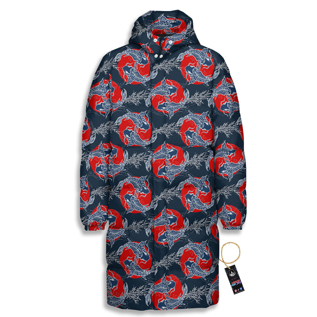 Tattoo Koi Fish Japanese Print Pattern Long Down Jacket-grizzshop