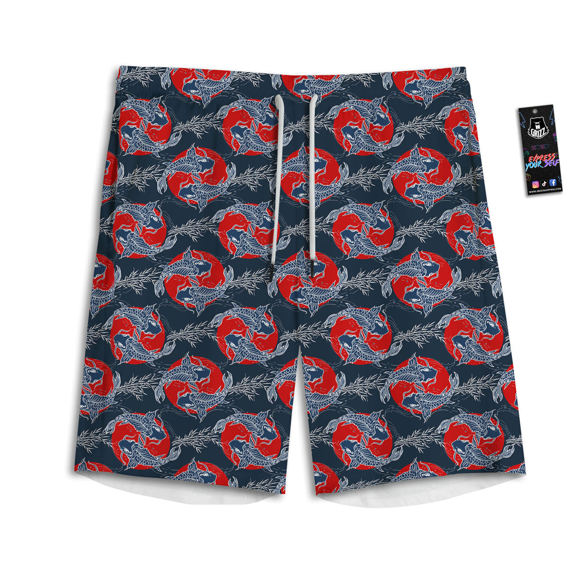 Tattoo Koi Fish Japanese Print Pattern Men's Athletic Shorts