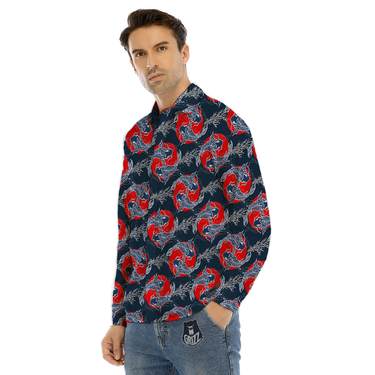 Tattoo Koi Fish Japanese Print Pattern Men's Dress Shirts-grizzshop