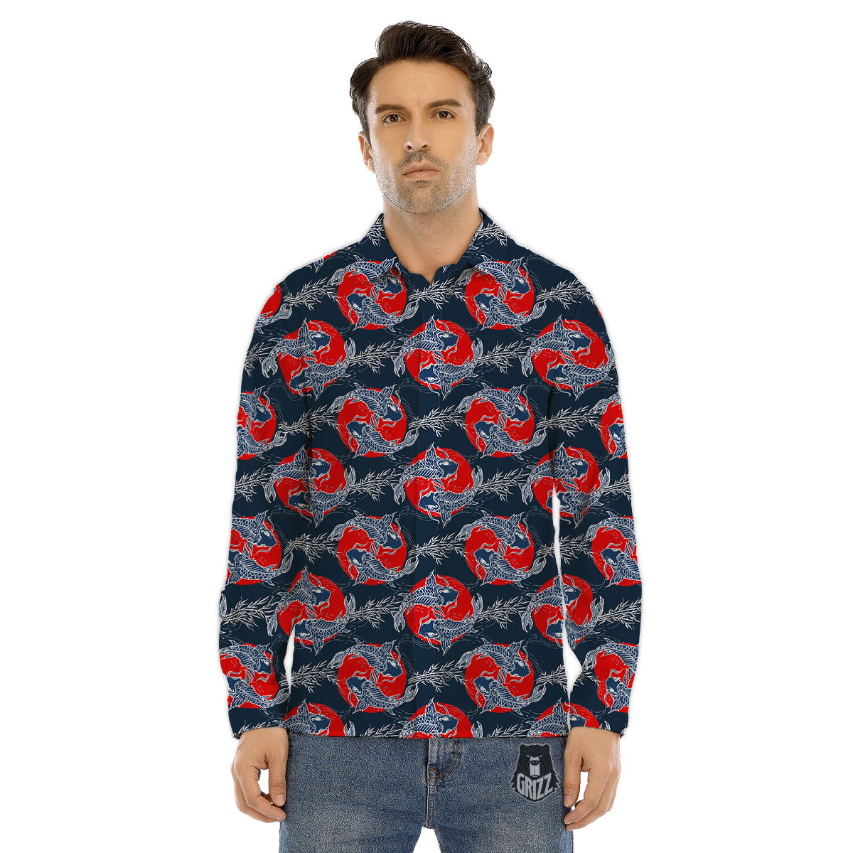Tattoo Koi Fish Japanese Print Pattern Men's Dress Shirts-grizzshop