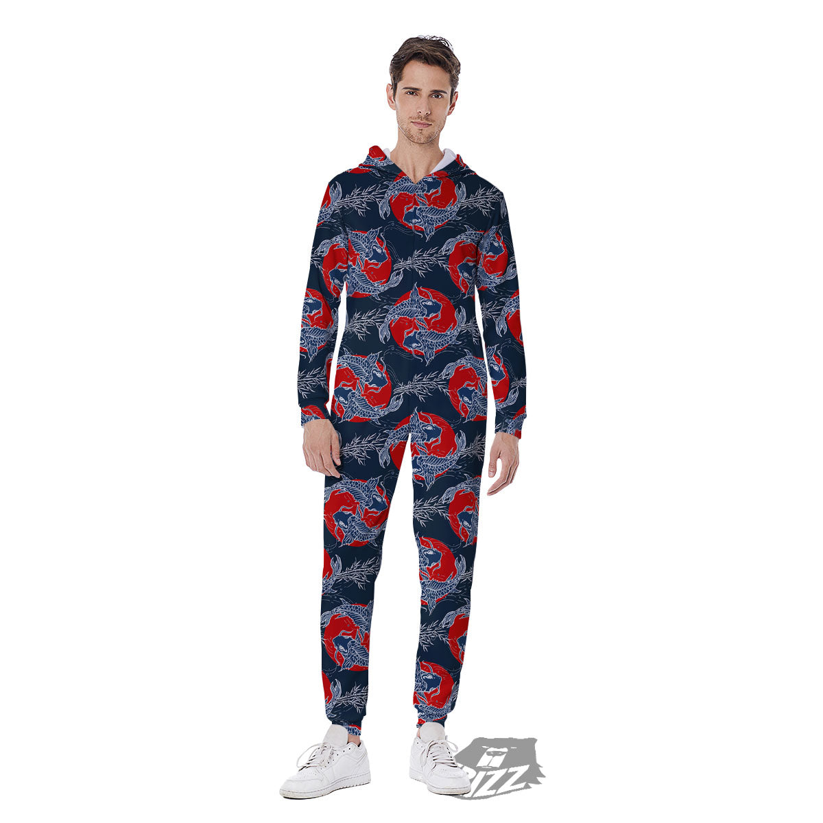 Tattoo Koi Fish Japanese Print Pattern Men's Jumpsuit-grizzshop