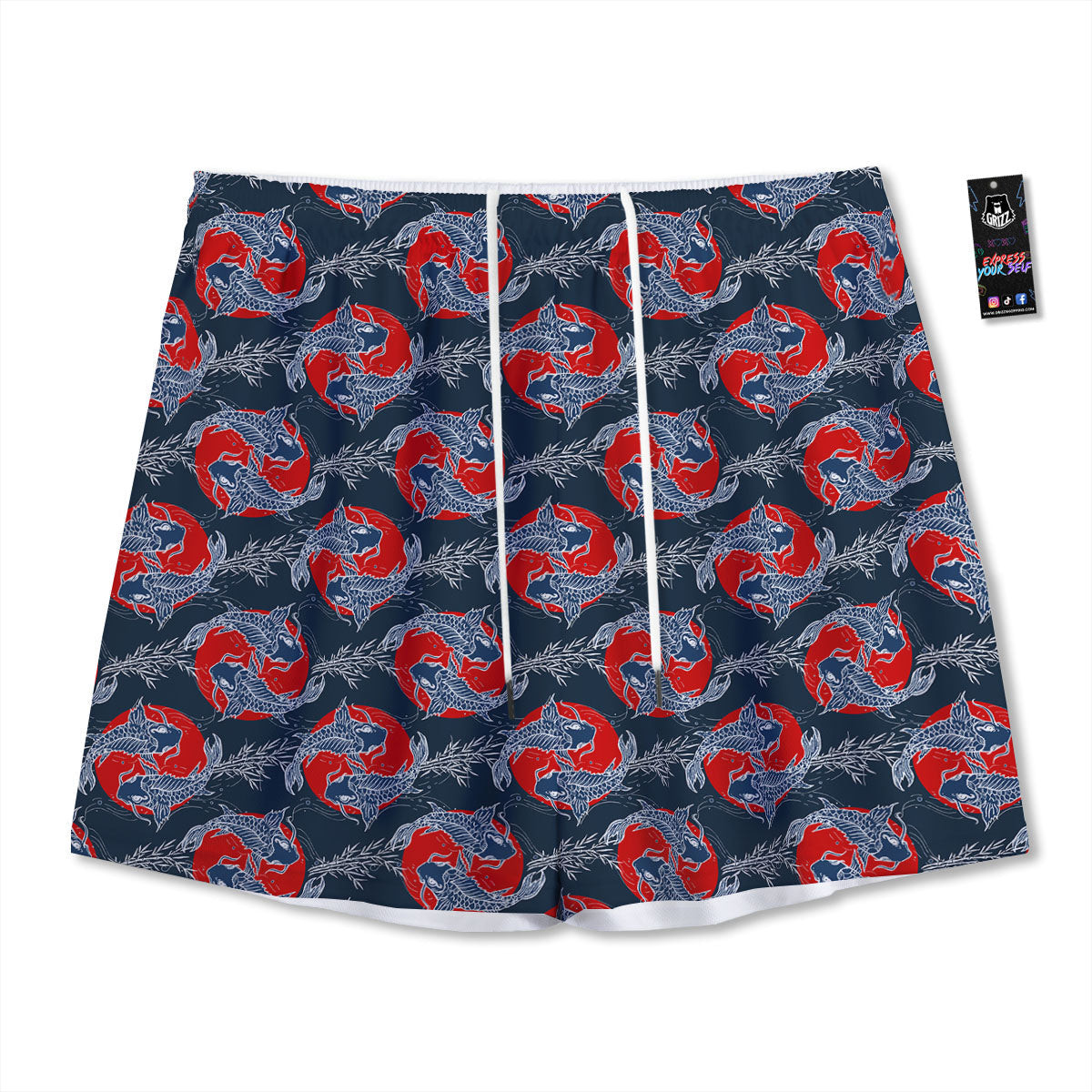 Tattoo Koi Fish Japanese Print Pattern Mesh Shorts