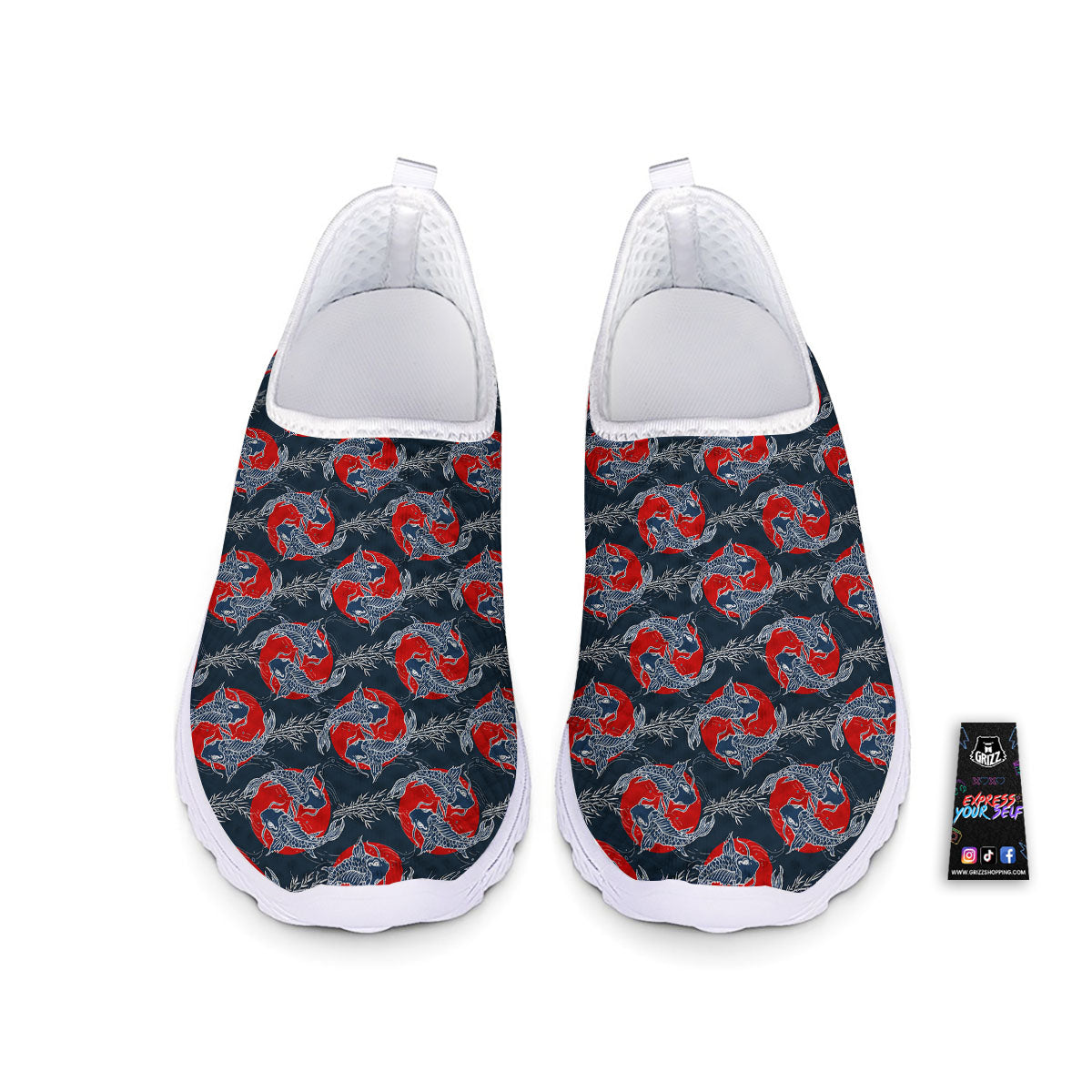 Tattoo Koi Fish Japanese Print Pattern Nurse Shoes-grizzshop