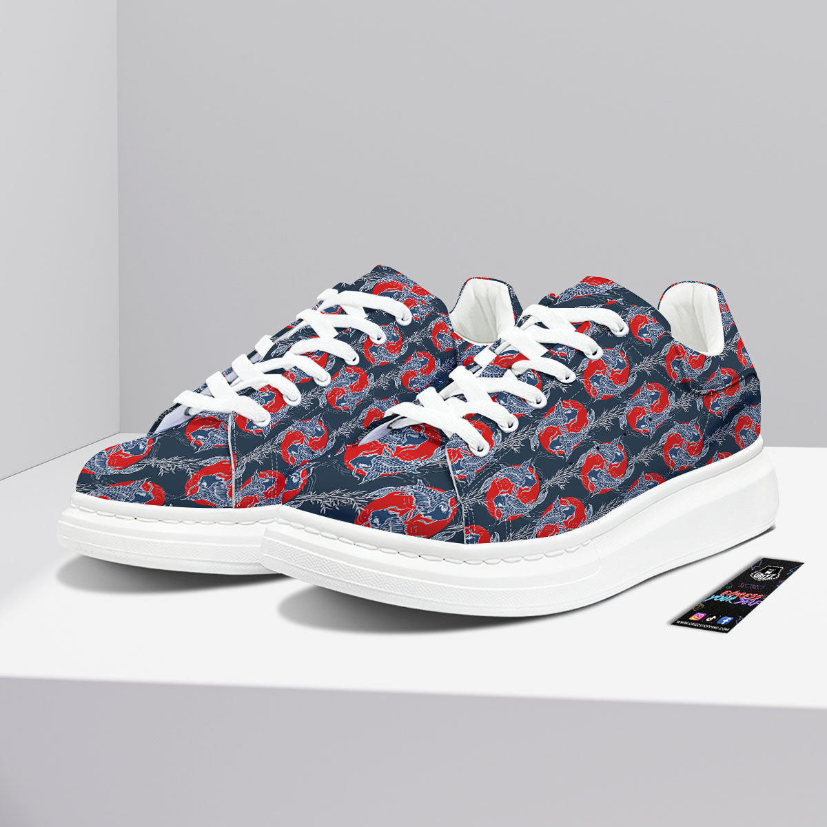 Tattoo Koi Fish Japanese Print Pattern Platform Shoes-grizzshop