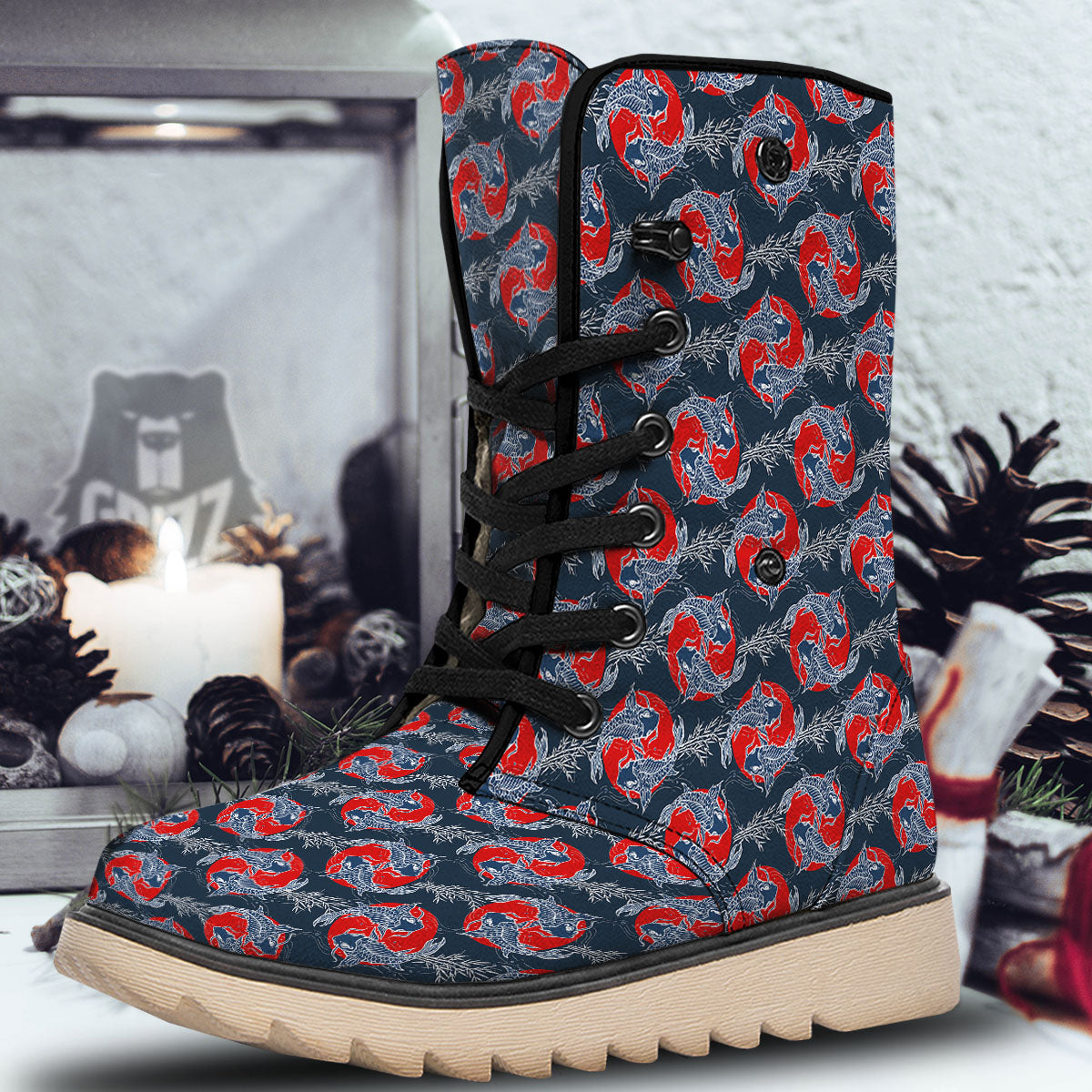 Tattoo Koi Fish Japanese Print Pattern Snow Boots-grizzshop