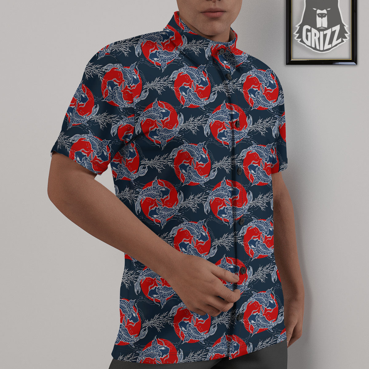 Tattoo Koi Fish Japanese Print Pattern Untucked Shirts-grizzshop