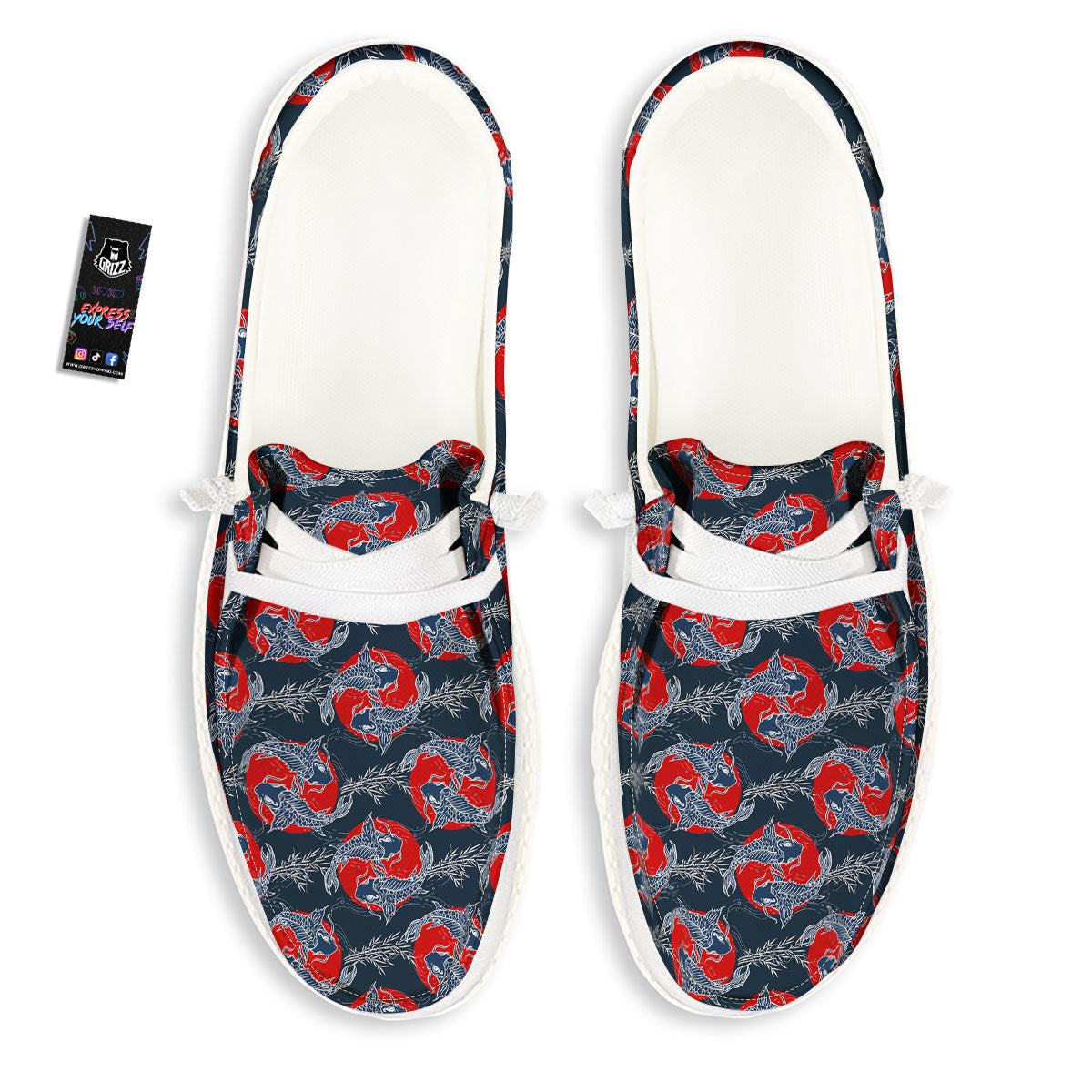 Tattoo Koi Fish Japanese Print Pattern White Loafers-grizzshop