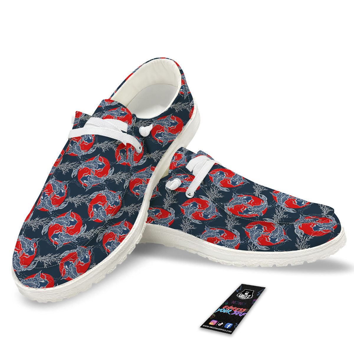 Tattoo Koi Fish Japanese Print Pattern White Loafers-grizzshop