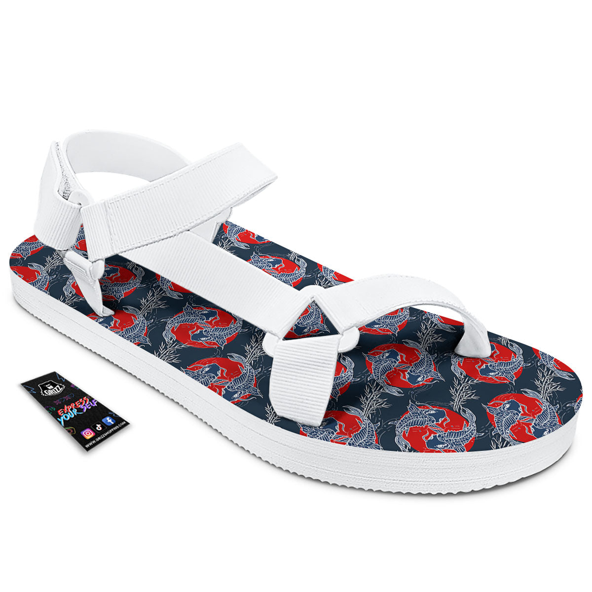 Tattoo Koi Fish Japanese Print Pattern White Open Toe Sandals-grizzshop