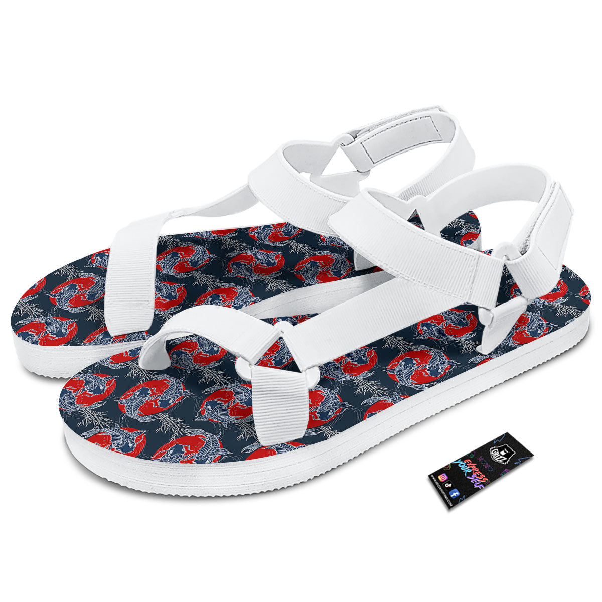 Tattoo Koi Fish Japanese Print Pattern White Open Toe Sandals-grizzshop