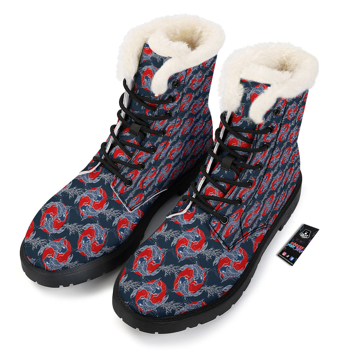 Tattoo Koi Fish Japanese Print Pattern Winter Boots-grizzshop