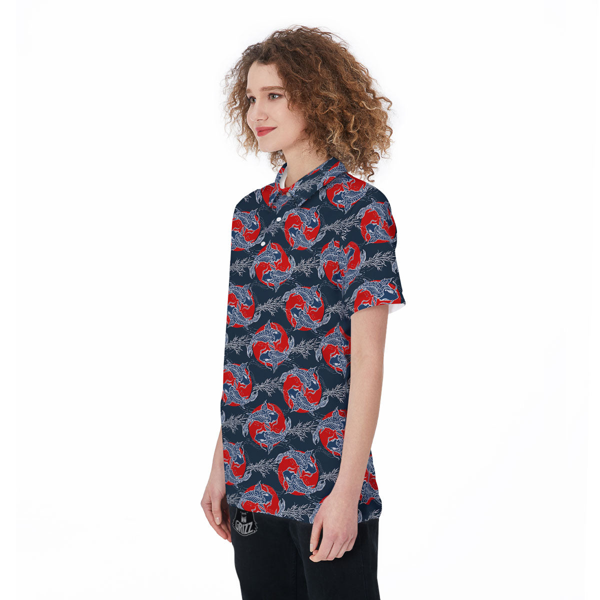 Tattoo Koi Fish Japanese Print Pattern Women's Golf Shirts-grizzshop