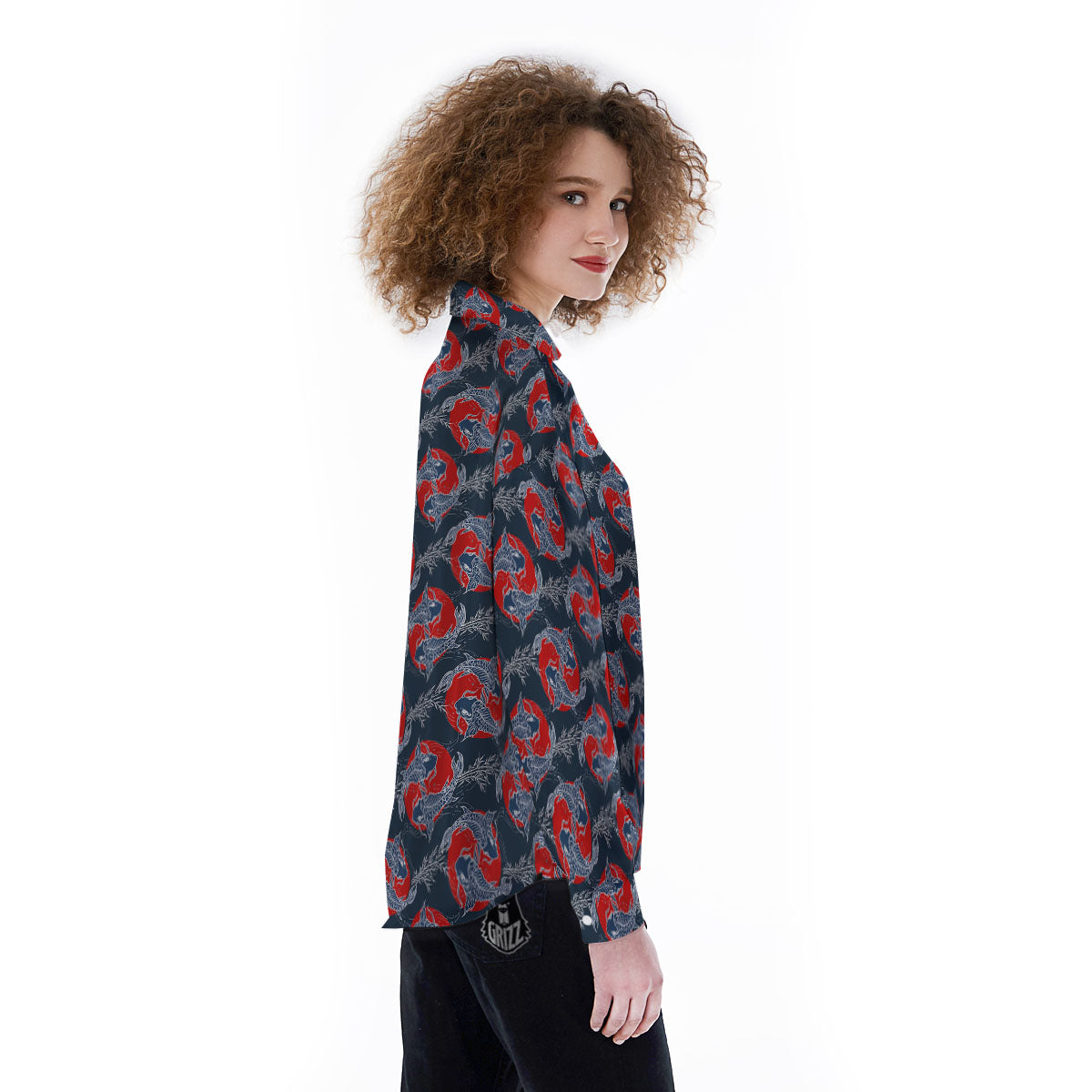 Tattoo Koi Fish Japanese Print Pattern Women's Long Sleeve Shirts-grizzshop