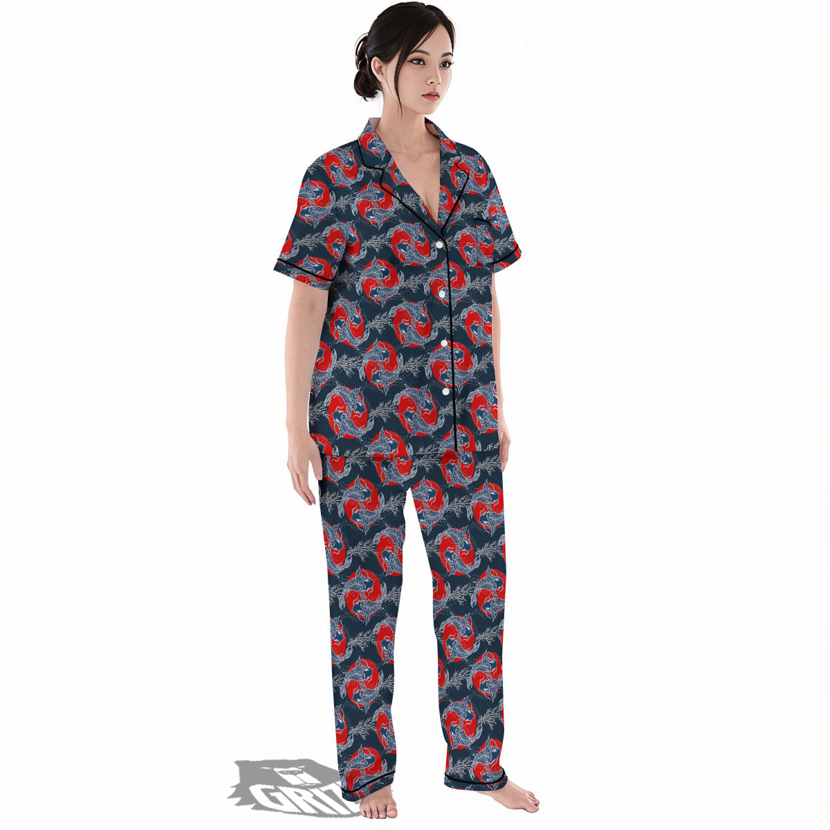 Tattoo Koi Fish Japanese Print Pattern Women's Pajamas Set-grizzshop