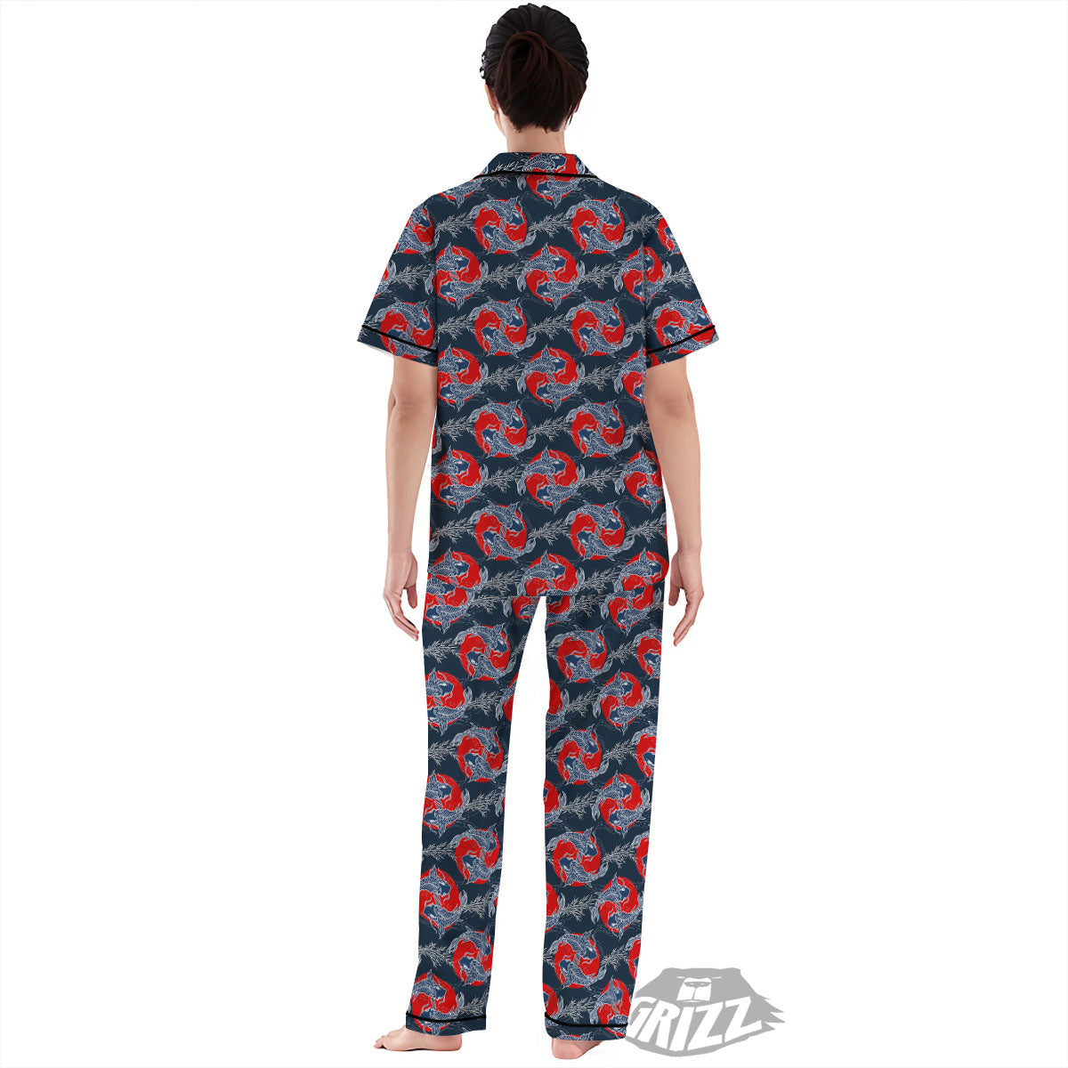 Tattoo Koi Fish Japanese Print Pattern Women's Pajamas Set-grizzshop