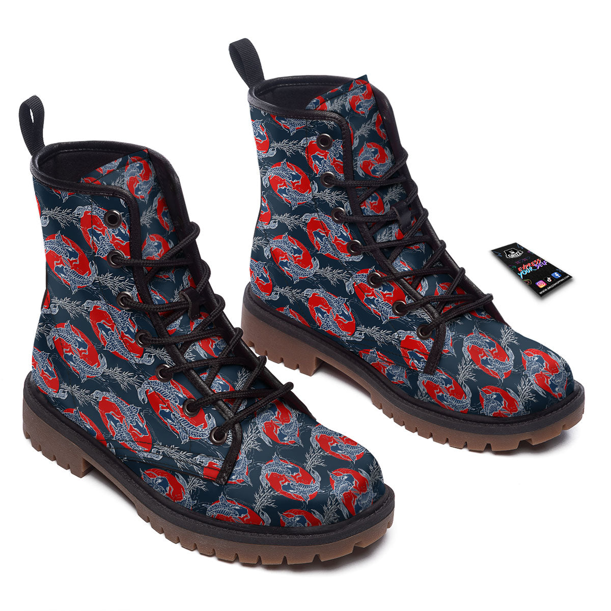 Tattoo Koi Fish Japanese Print Pattern Work Boots-grizzshop