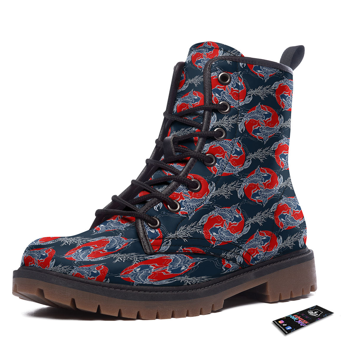 Tattoo Koi Fish Japanese Print Pattern Work Boots-grizzshop